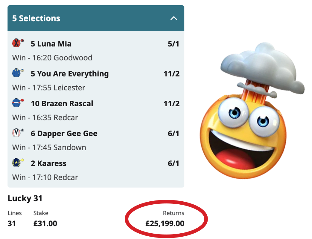 Road to riches step 1 - betslip mind blown emoji